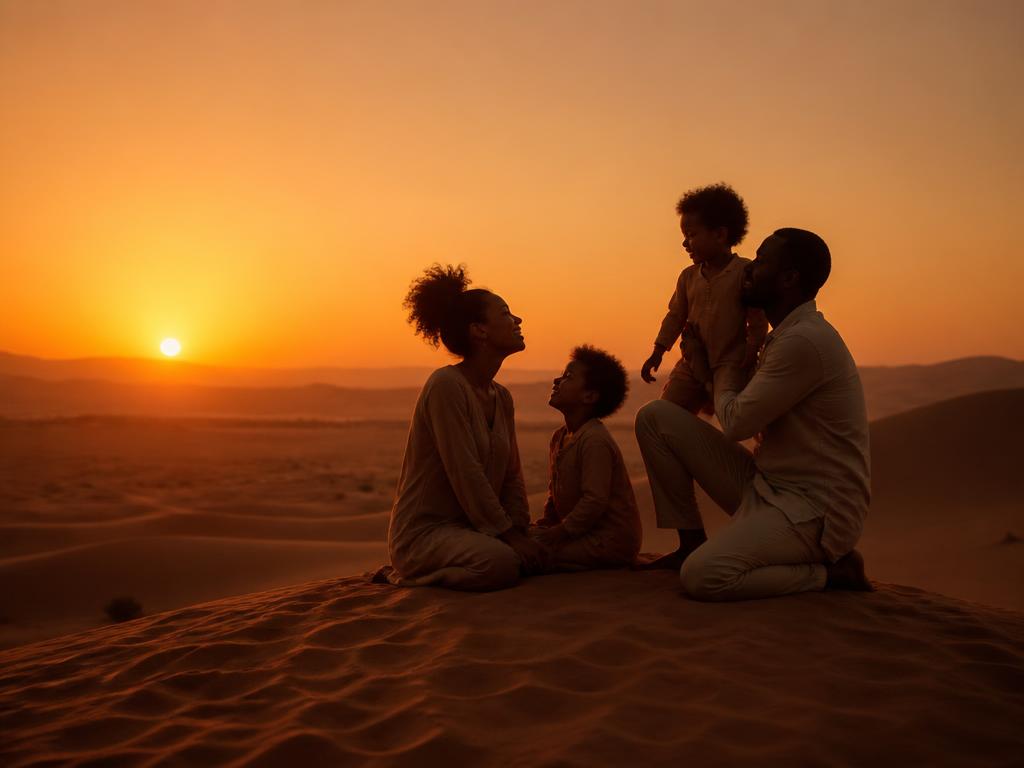 A family silhouette on golden dunes at sunset, symbolizing legacy and meaningful time together.